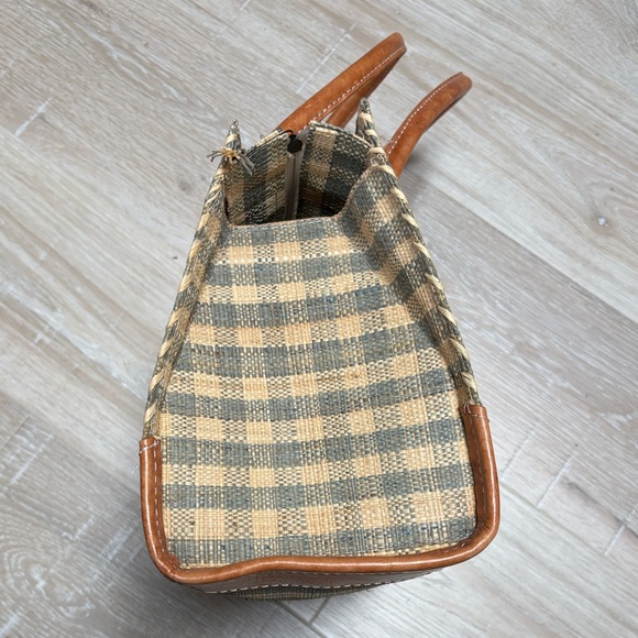 Plaid Tan and Green Women's Straw Handbag - Picture 2 of 6